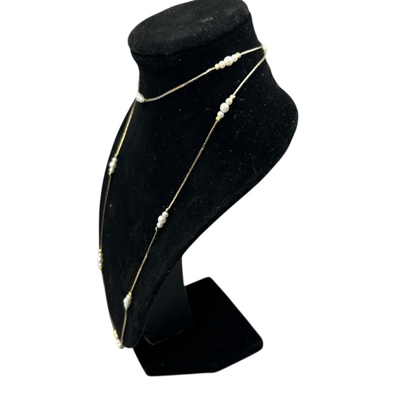 Korea Gold Tone Faux Pearl Necklace 29” - Picture 7 of 11